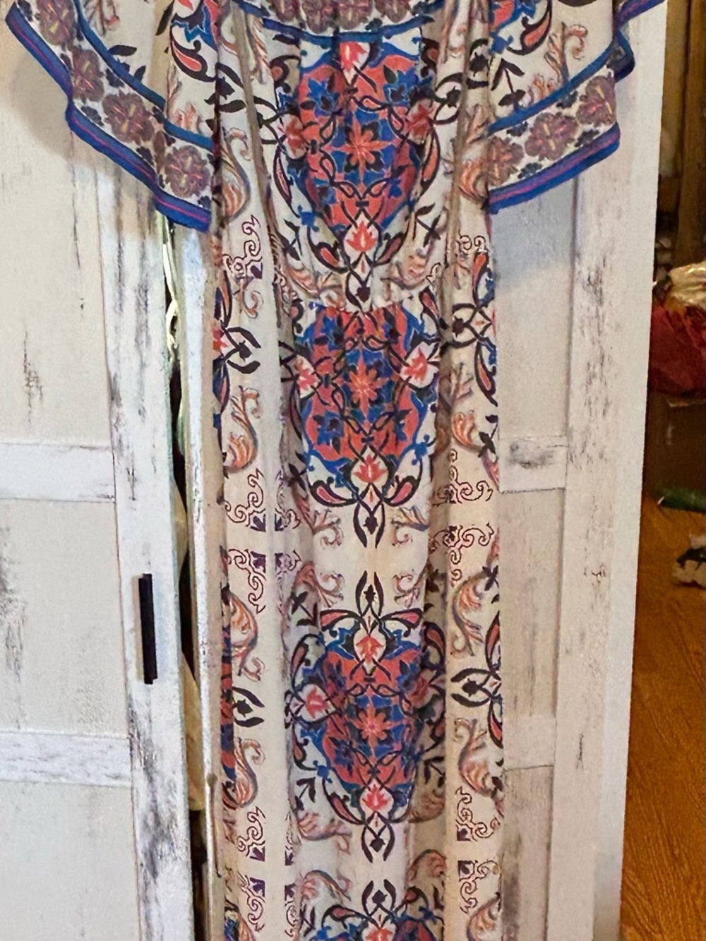 Flying Tomato Cream Maxi Dress with Blue and Coral Medallion Print